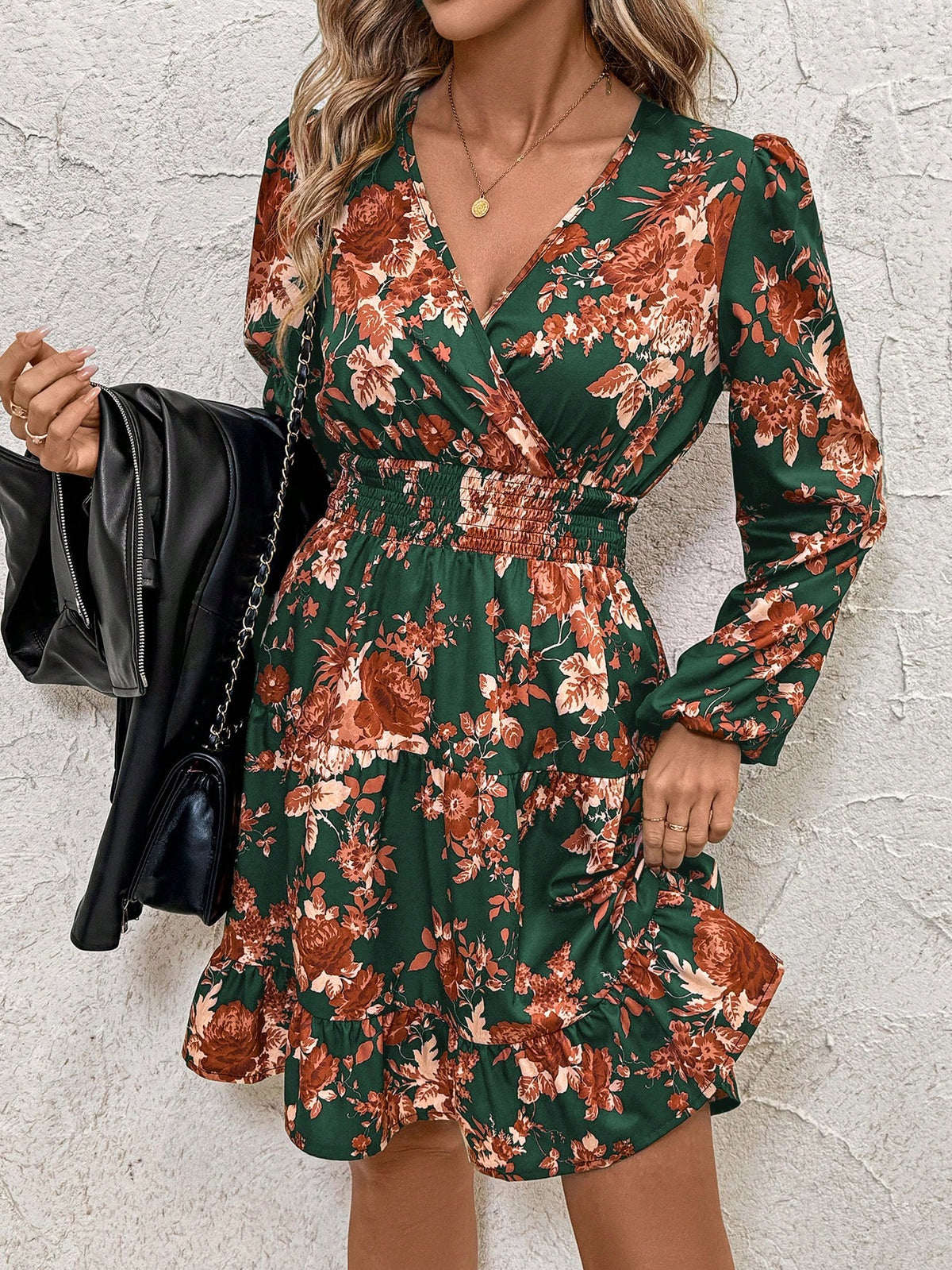 Women's Floral Print Cinched Waist Vintage Midi Dress