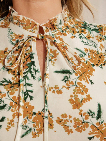 Women's Floral Print Double Layer Ruffle Hem Dress