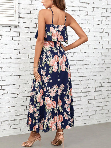 Women's Floral Print Halter Neck One Shoulder Summer Boho Country Concert Music Festival Maxi Dr