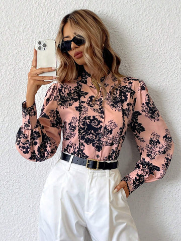 Clasi Women's Floral Print Long Sleeve Blouse, Spring/Summer