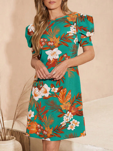 Women's Floral Print Puff Sleeve Dress
