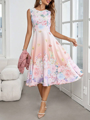 Women's Floral Printed Dress And Lace Jacket 2pcs/Set