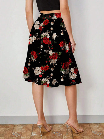 Clasi Women's Floral Printed Zipper Skirt