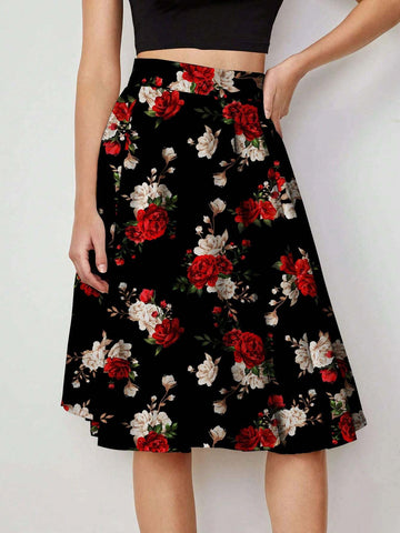 Clasi Women's Floral Printed Zipper Skirt