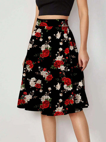 Clasi Women's Floral Printed Zipper Skirt