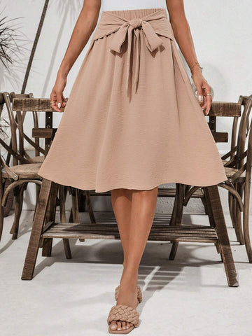 Clasi Women's Front Tie Bowknot A-Line Skirt