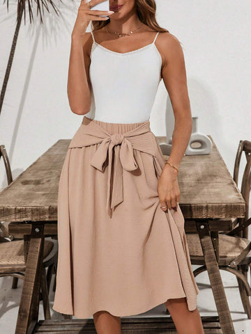 Clasi Women's Front Tie Bowknot A-Line Skirt