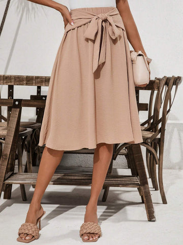 Clasi Women's Front Tie Bowknot A-Line Skirt