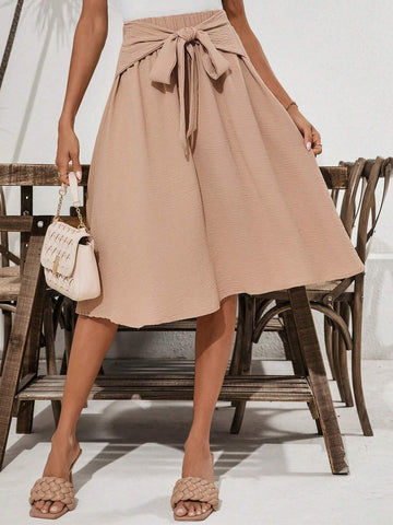Clasi Women's Front Tie Bowknot A-Line Skirt