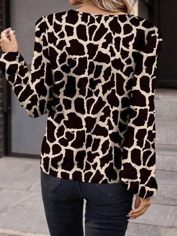 Clasi Women's Geometric Print Minimalist Button Up Shirt, Suitable For Autumn/Winter