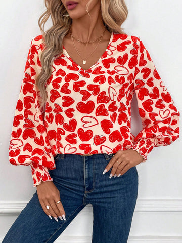 Clasi Women's Heart Graffiti Print Loose Fit Shirt