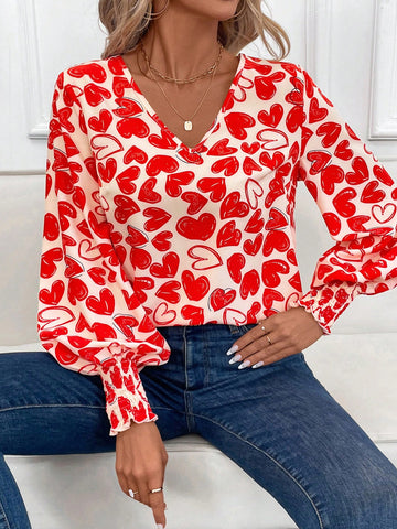 Clasi Women's Heart Graffiti Print Loose Fit Shirt