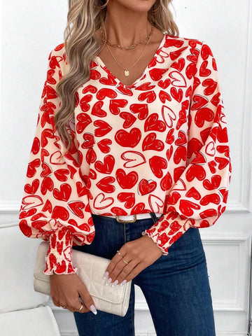 Clasi Women's Heart Graffiti Print Loose Fit Shirt