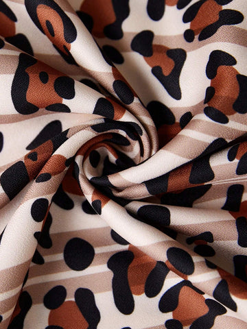 Clasi Women's Leopard Print Ruffle Collar Lantern Sleeve Pleated Blouse, Spring/Summer