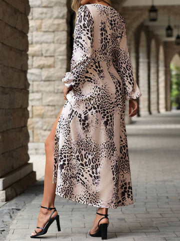 Women's Leopard Print V-Neck Dress