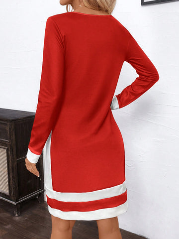 Women's Long Sleeve Floral Print Bodycon Short Dress, Elegant And Comfortable Daily Commute All-