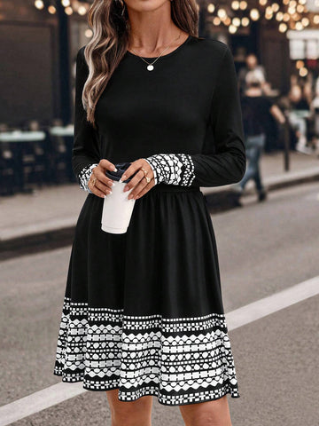 Women's Long Sleeve Floral Print Dress, Autumn
