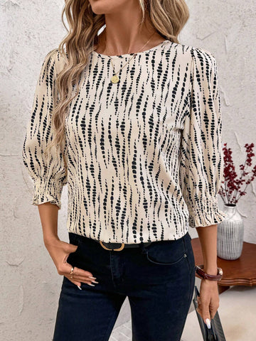 Clasi Women's Loose Casual Round Neck Mid-Sleeve Blouse