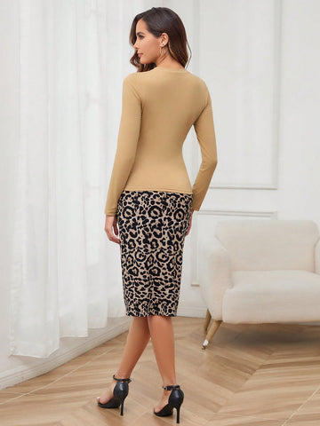 Women's Love Heart Leopard Print T-shirt And Skirt Set