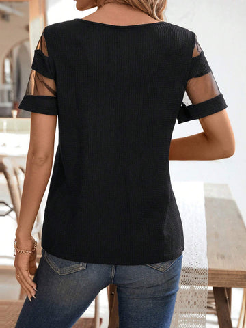 Clasi Women's Mesh Short Sleeve Woven Casual Shirt