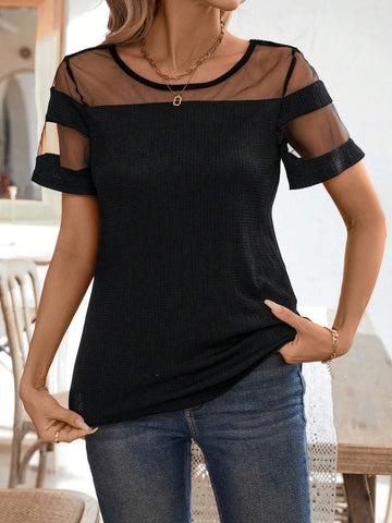 Clasi Women's Mesh Short Sleeve Woven Casual Shirt
