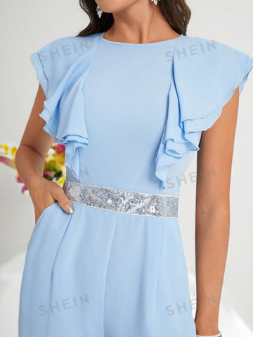 Women's Off-Shoulder Mermaid Summer Jumpsuit With Waist Sequin Patchwork Easter Clothes Ramadan Dress