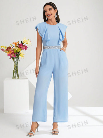 Women's Off-Shoulder Mermaid Summer Jumpsuit With Waist Sequin Patchwork Easter Clothes Ramadan Dress