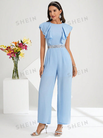 Women's Off-Shoulder Mermaid Summer Jumpsuit With Waist Sequin Patchwork Easter Clothes Ramadan Dress