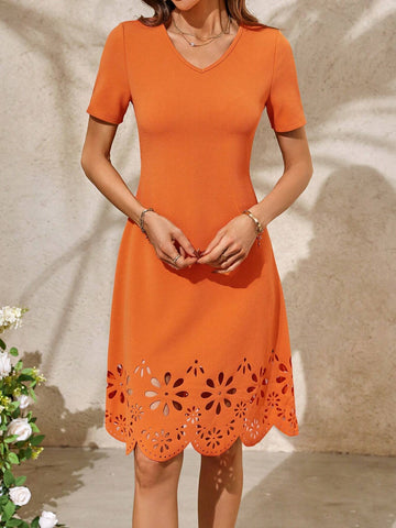 Women's Off-The-Shoulder Dress With Seashell Hem Work Dress