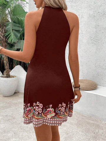 Women's Open Shoulder Seashell Printed Summer Holiday Dress