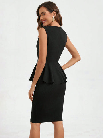 Women's Patchwork Lace Ruffle Hem Sleeveless Top And Skirt Set