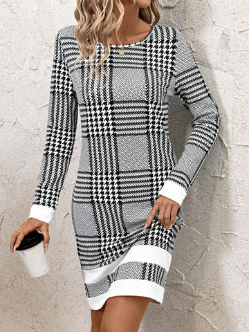 Women's Plaid Contrast Color Work Casual Business Commuter Dress