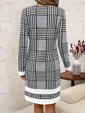Women's Plaid Contrast Color Work Casual Business Commuter Dress