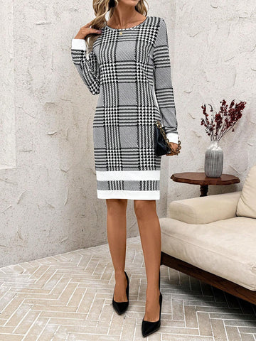 Women's Plaid Contrast Color Work Casual Business Commuter Dress