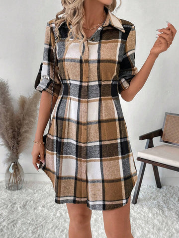 Women's Plaid Pattern Long Sleeve Casual Dress, Autumn/Winter