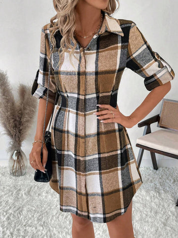 Women's Plaid Pattern Long Sleeve Casual Dress, Autumn/Winter