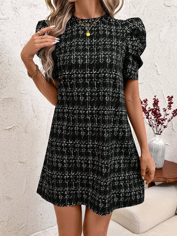 Women's Plaid Print A-Line Dress, Comfortable And Suitable For All