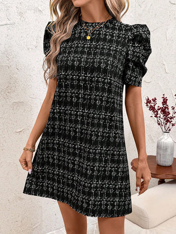 Women's Plaid Print A-Line Dress, Comfortable And Suitable For All