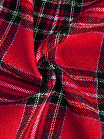 Women's Plaid Print Round Neck Ruffle Hem Long Sleeve Dress