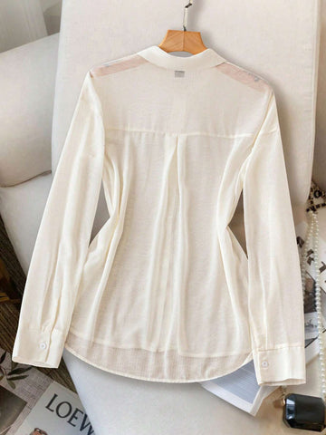 Clasi Women's Plain Front Button Casual Long Sleeve Shirt