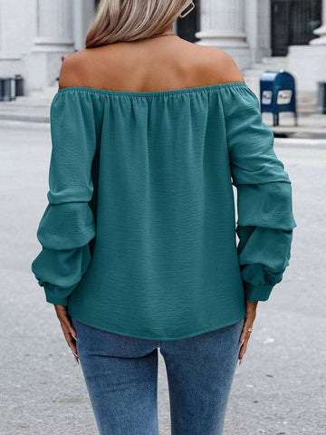 Clasi Women's Plain Off Shoulder Long Sleeve Minimalist Top, Casual Everyday Wear