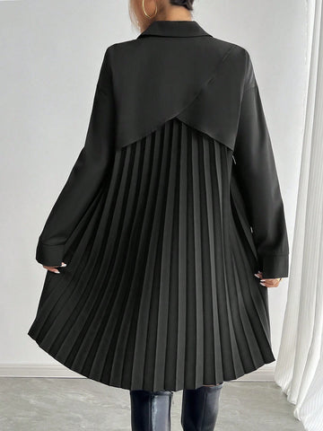 Women's Pleated Patchwork Long Sleeve Shirt Dress, Autumn/Winter
