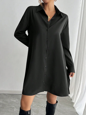 Women's Pleated Patchwork Long Sleeve Shirt Dress, Autumn/Winter