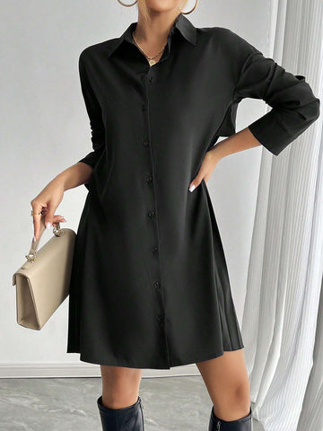 Women's Pleated Patchwork Long Sleeve Shirt Dress, Autumn/Winter