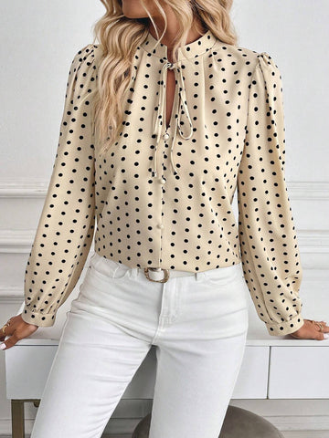 Clasi Women's Polka Dot Bow Tie Blouse For Work