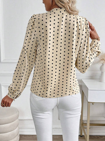 Clasi Women's Polka Dot Bow Tie Blouse For Work