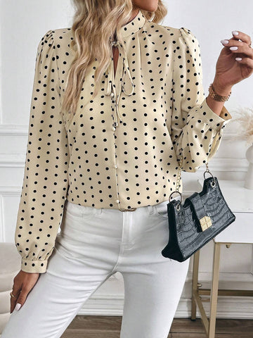 Clasi Women's Polka Dot Bow Tie Blouse For Work