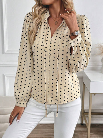Clasi Women's Polka Dot Bow Tie Blouse For Work