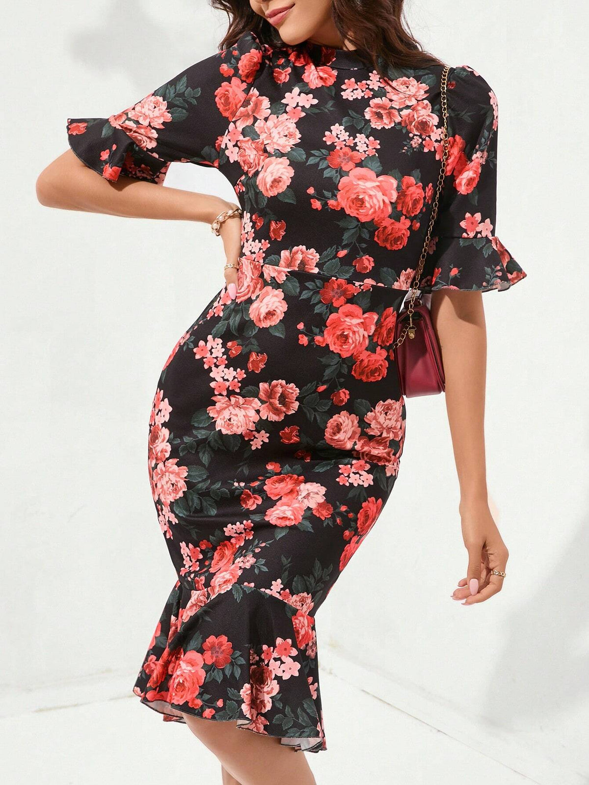 Women's Random Flower Printed Elegant Dress
