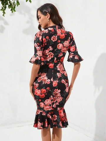 Women's Random Flower Printed Elegant Dress